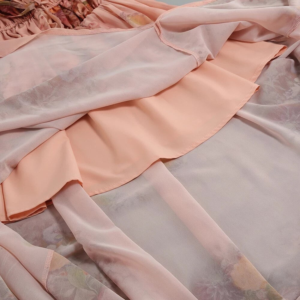 Elegant Off-the-Shoulder Floral Chiffon Dress