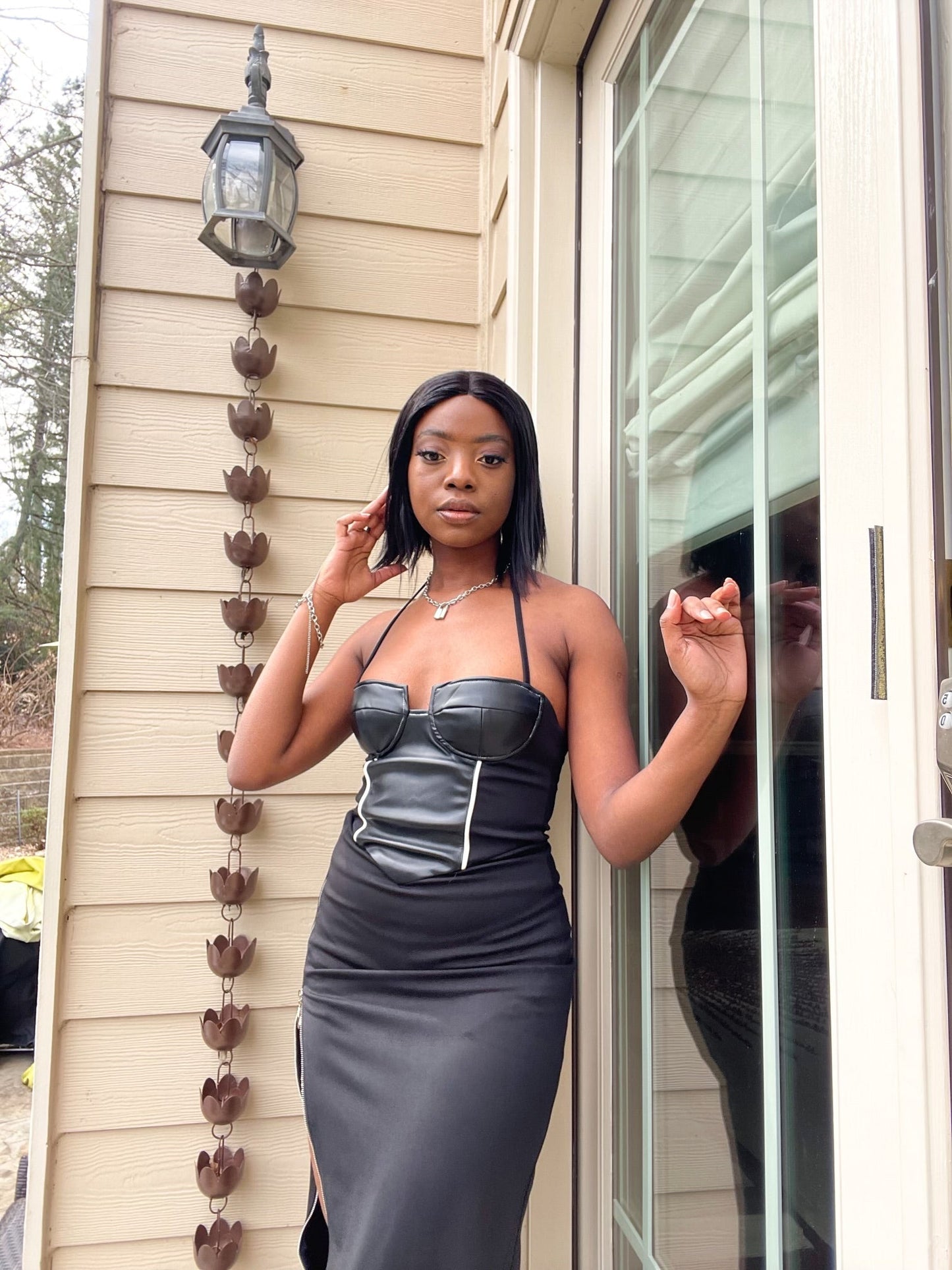 Chic Black Halter Maxi Dress with Zipper Slit