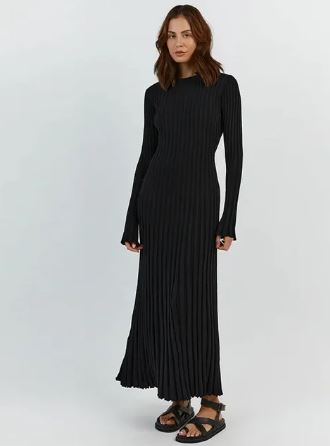 Chic Long Ribbed Women's Dress