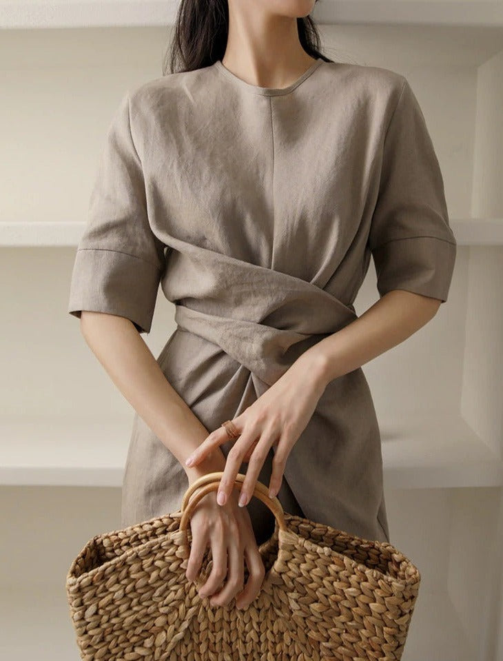 Elegant Khaki Maxi Dress - V-Neck Comfort