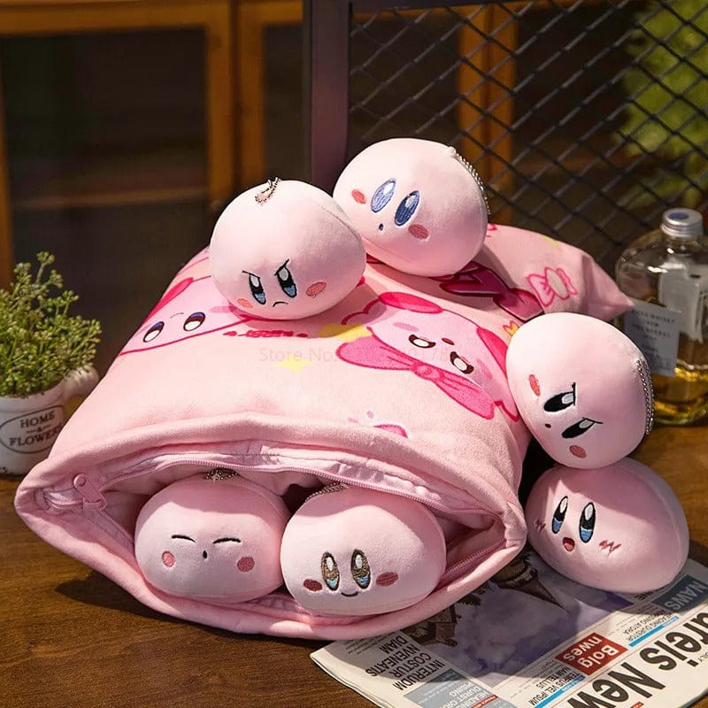 Pink Plush Cushion with Six Mini Plush Toys – Character-Inspired Design