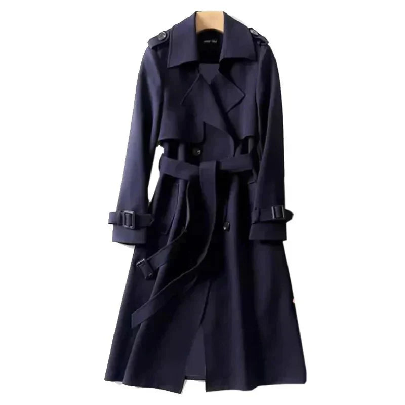 Women's Long Double Breasted Trench Coat with Belt