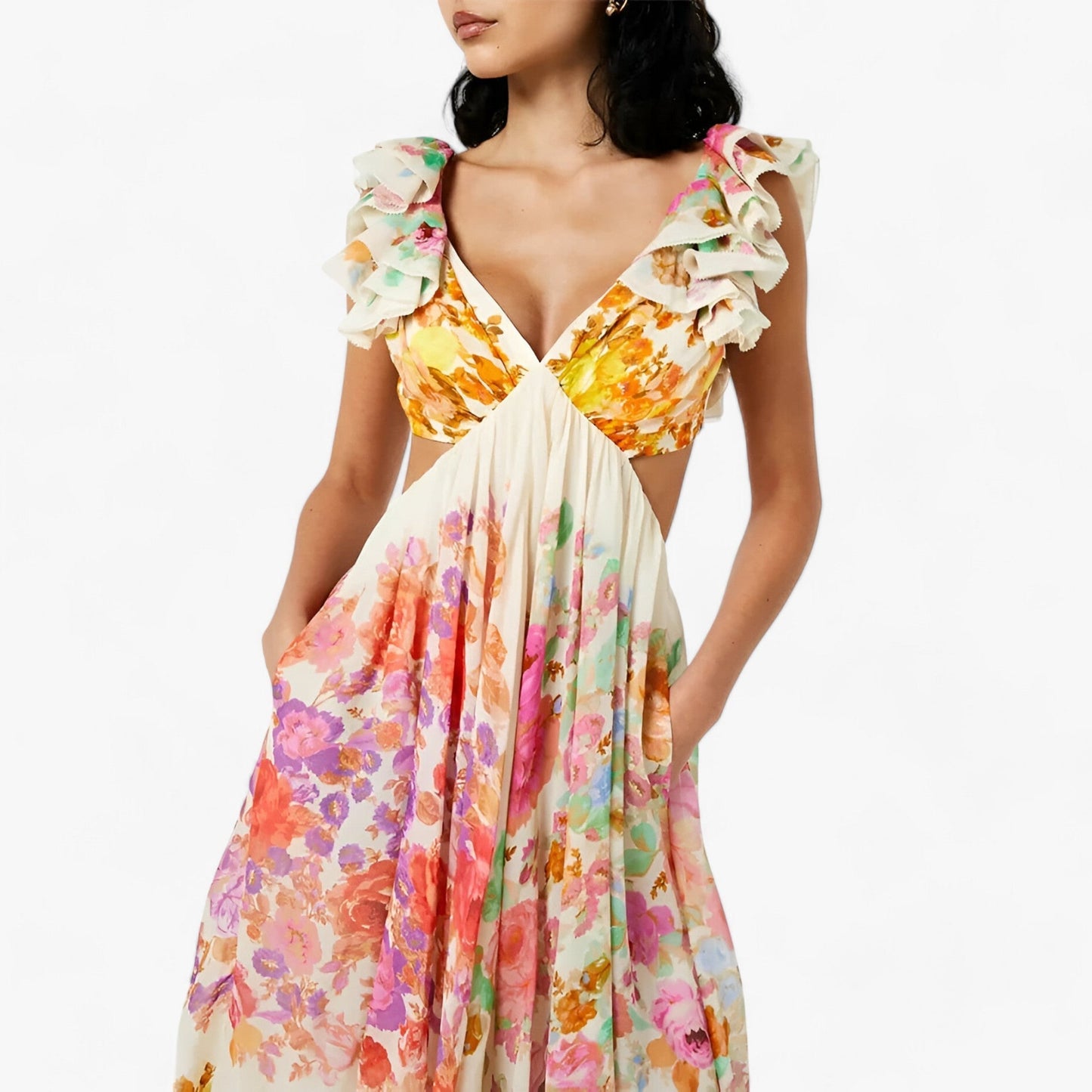 Chic Floral Maxi Dress with Ruffles