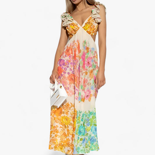 Chic Floral Maxi Dress with Ruffles