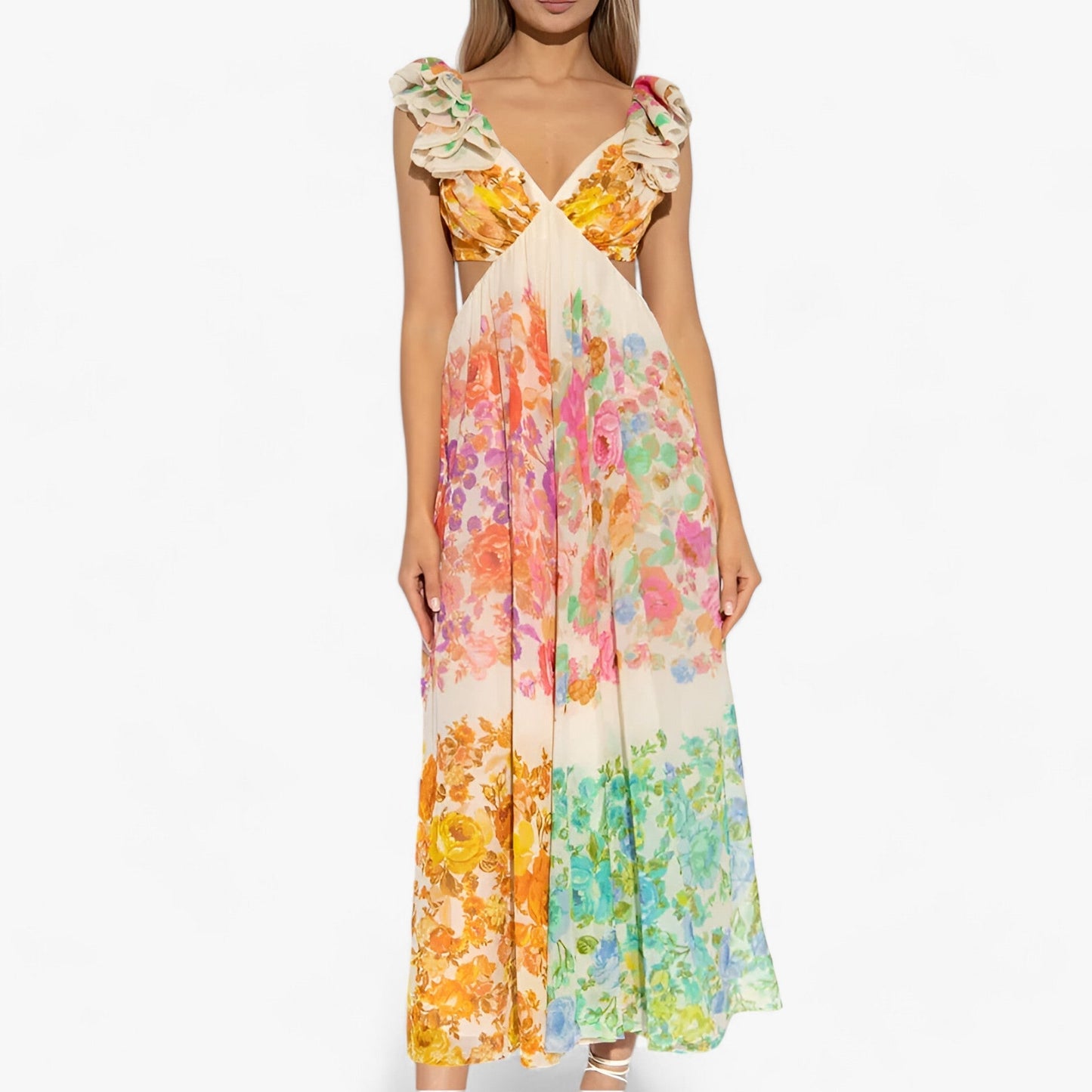 Chic Floral Maxi Dress with Ruffles