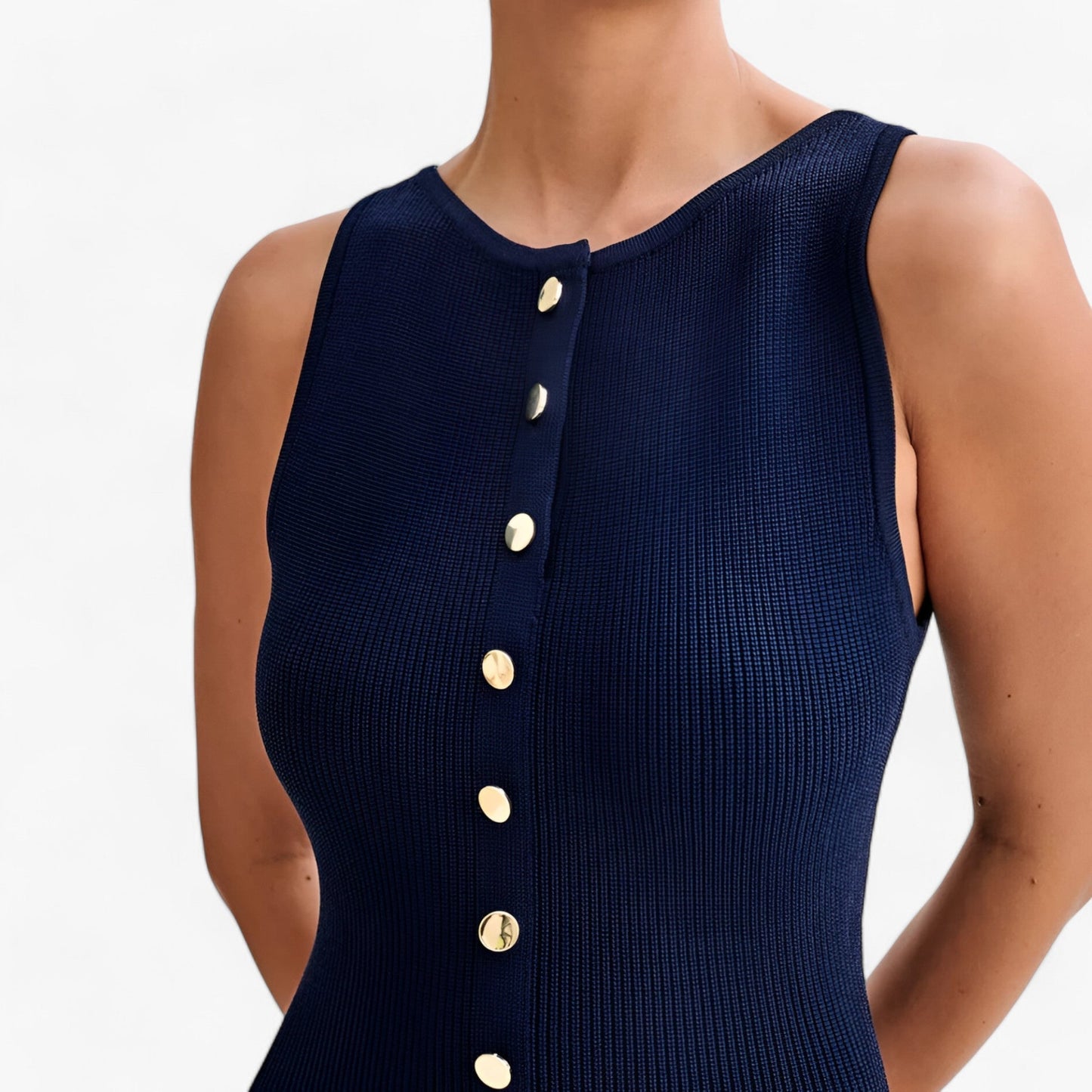 Elegant Sleeveless Maxi Dress with Golden Accents