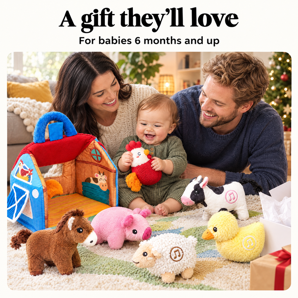Plush barn with farm animals gift for babies 6 months and up