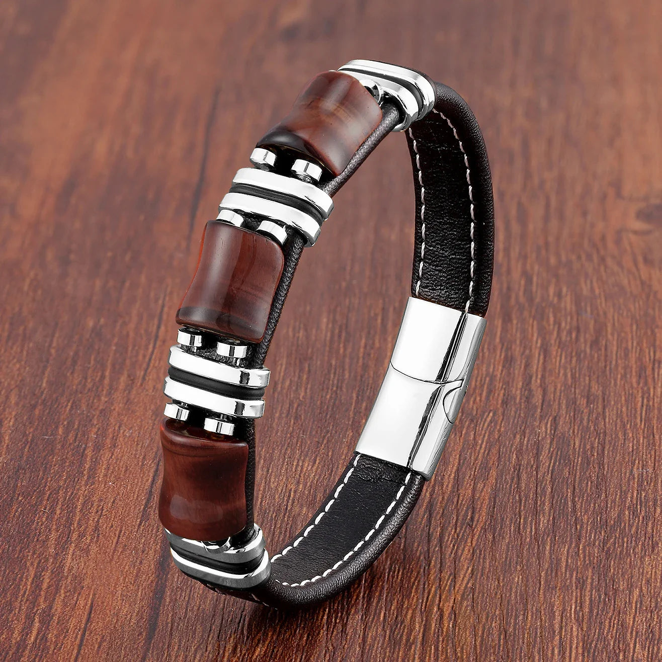 TIGER EYE – Natural Stone Leather Bracelet