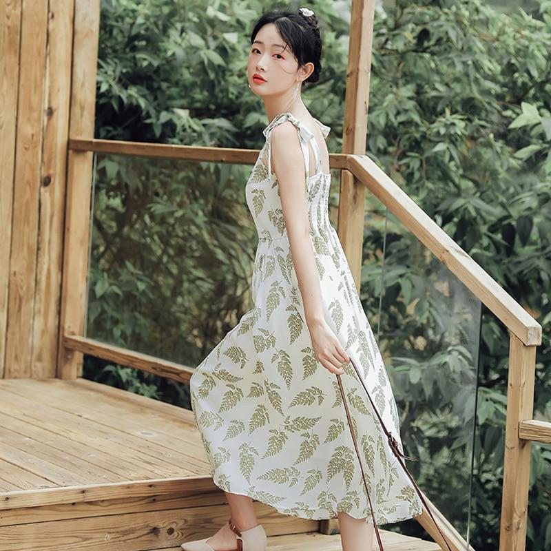 Charming Leaf-Patterned Summer Maxi Dress