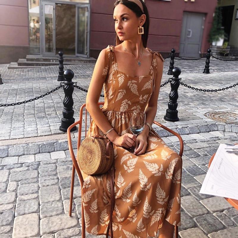Charming Leaf-Patterned Summer Maxi Dress