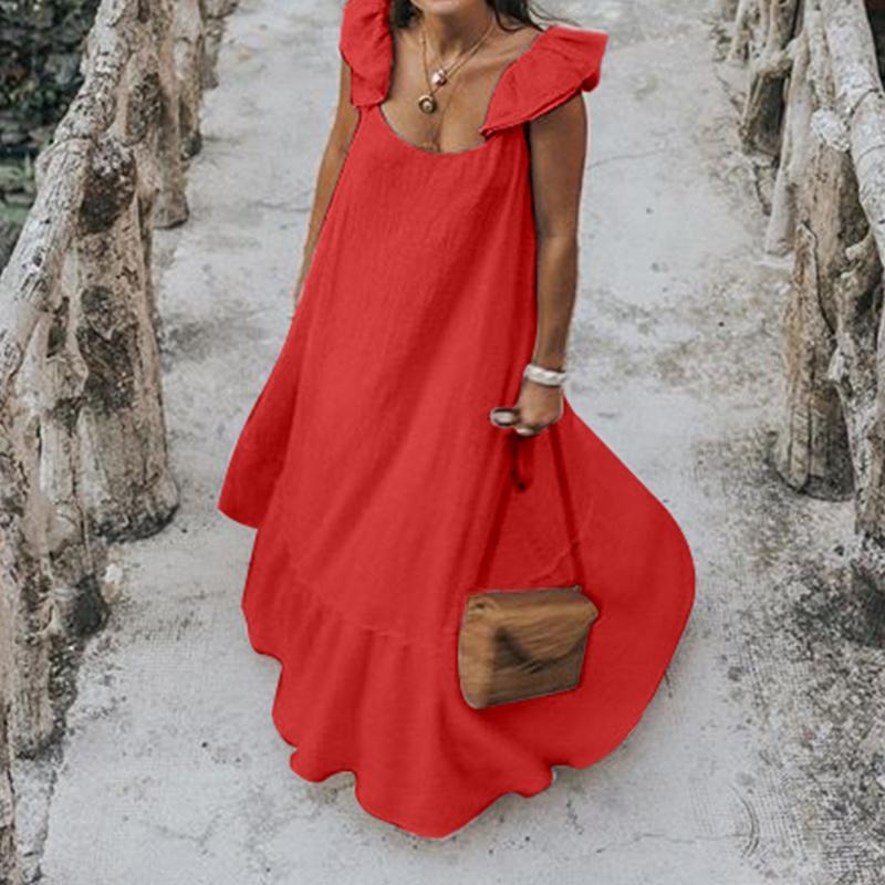 Charming Ruffled Shoulder Maxi Dress