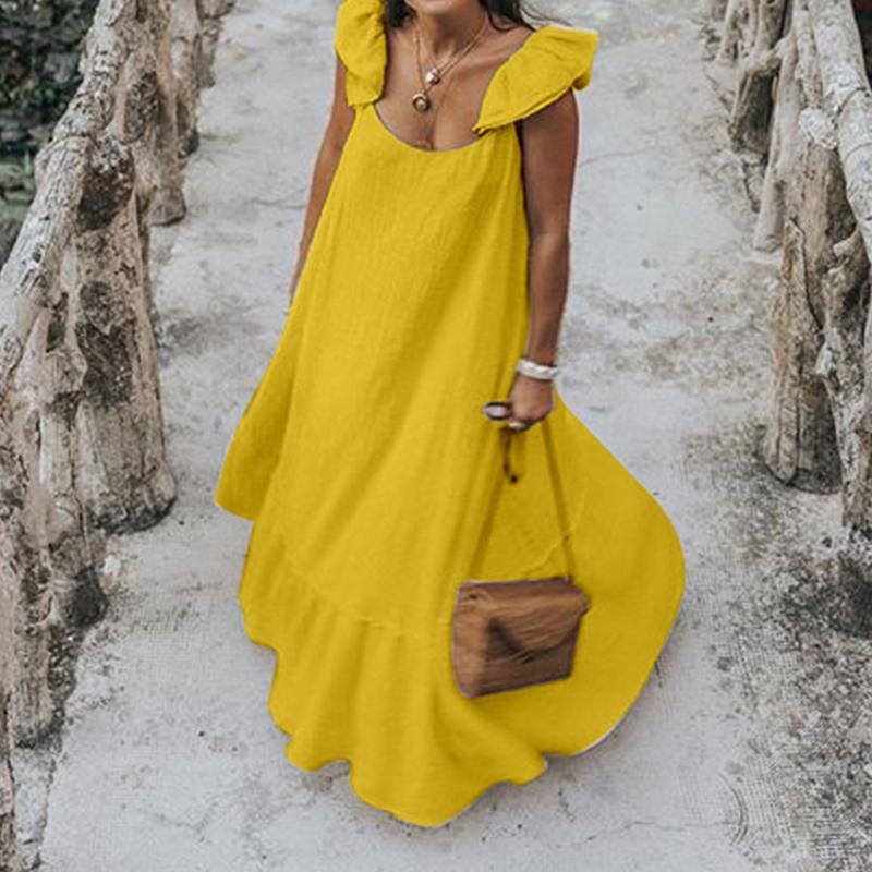 Charming Ruffled Shoulder Maxi Dress