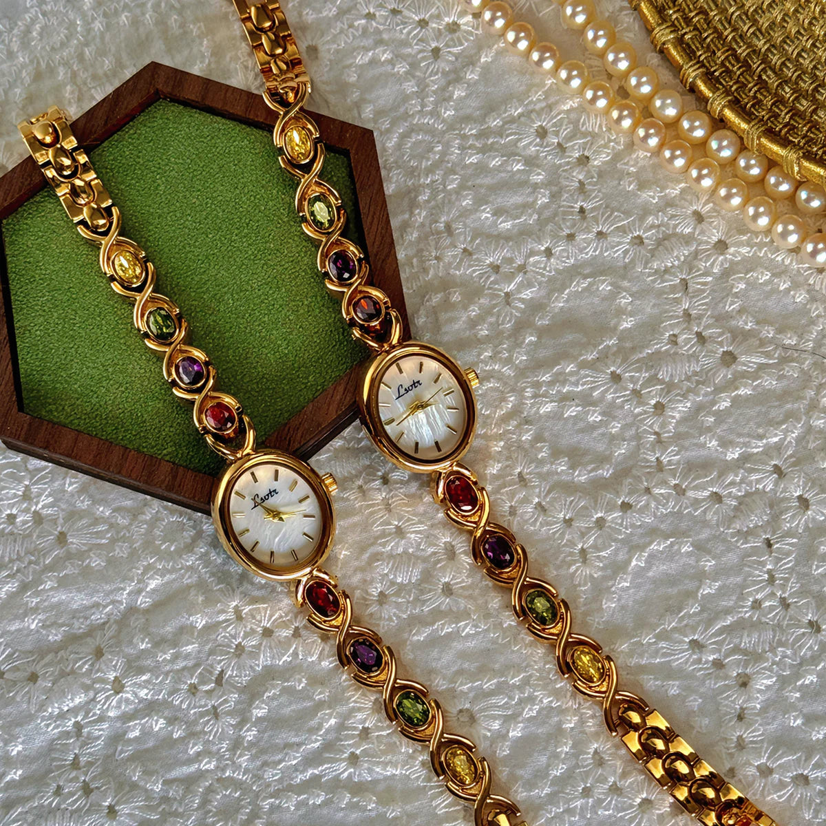 Vintage Gold Watch with Tourmaline Accents