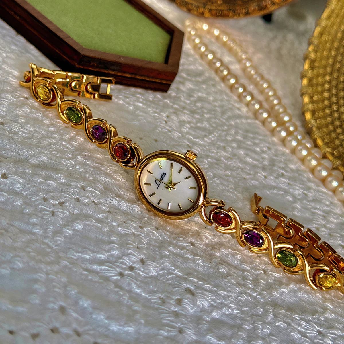 Vintage Gold Watch with Tourmaline Accents