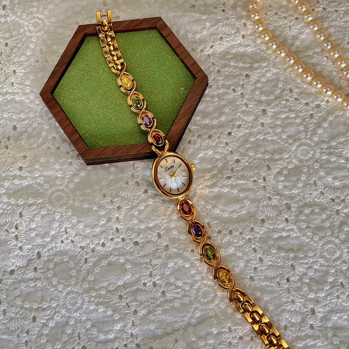 Vintage Gold Watch with Tourmaline Accents