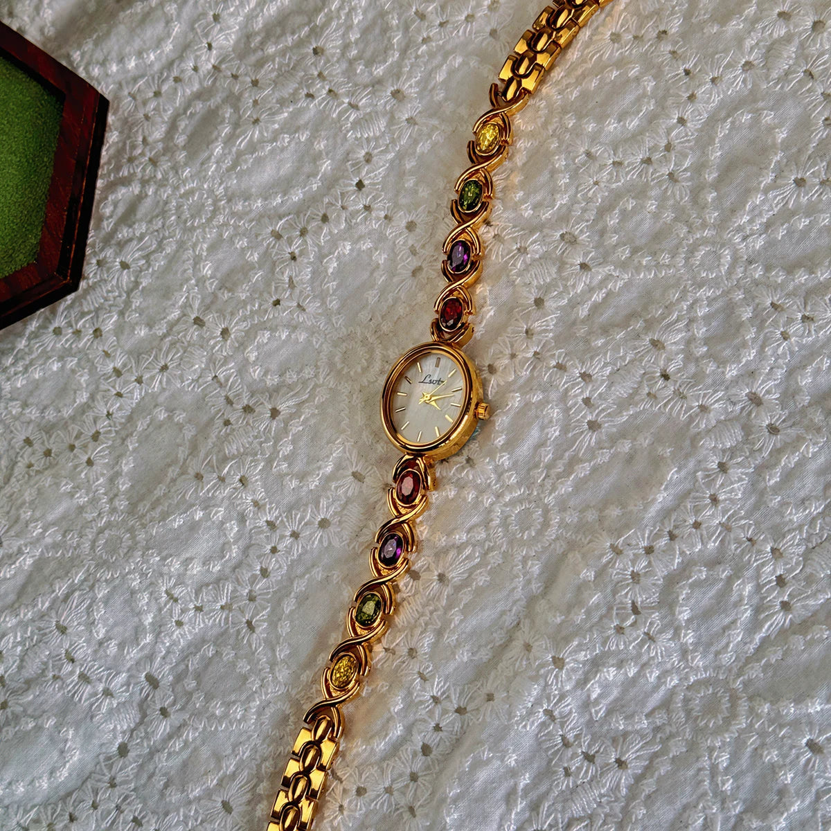 Vintage Gold Watch with Tourmaline Accents