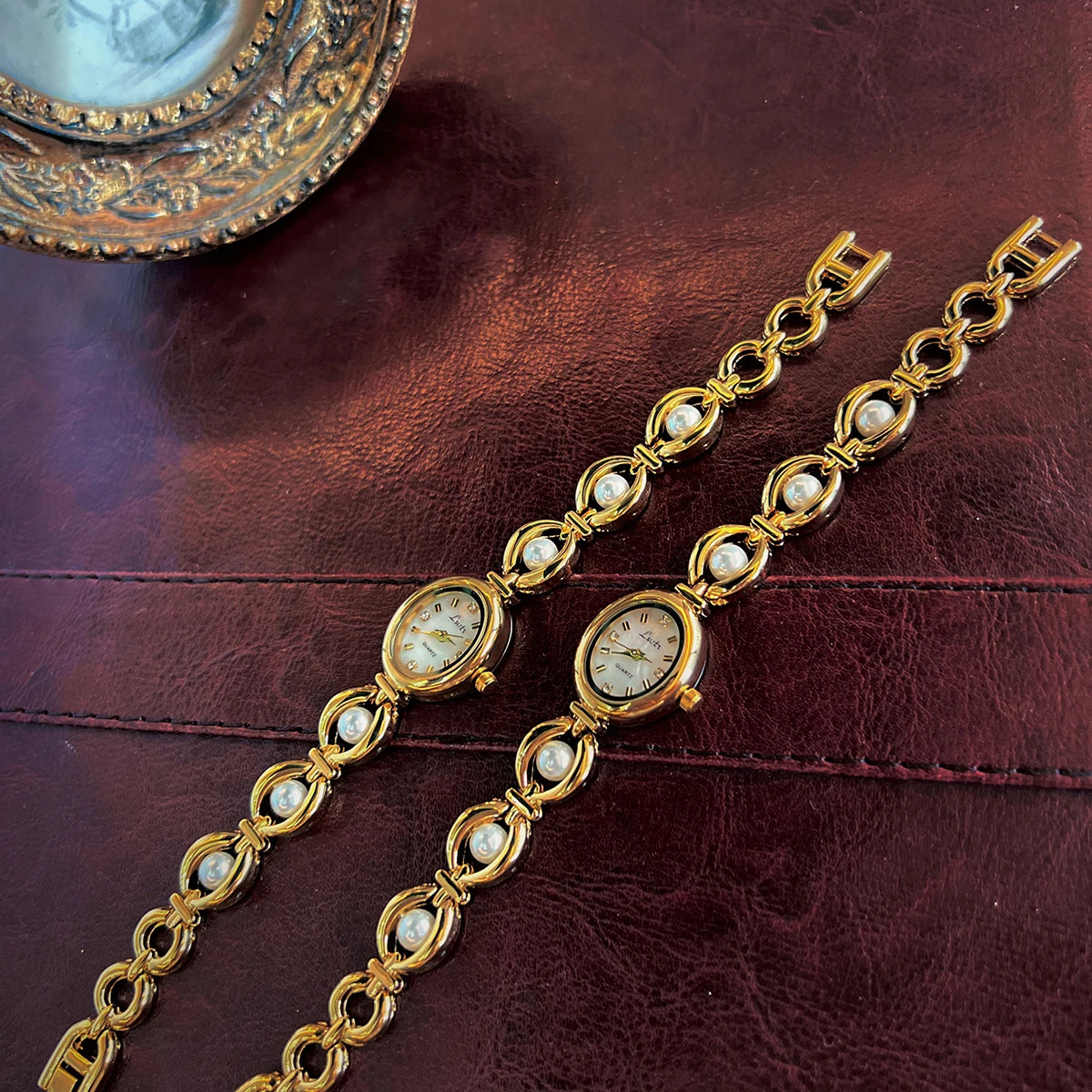 Vintage Gold Watch with Pearl Detailing