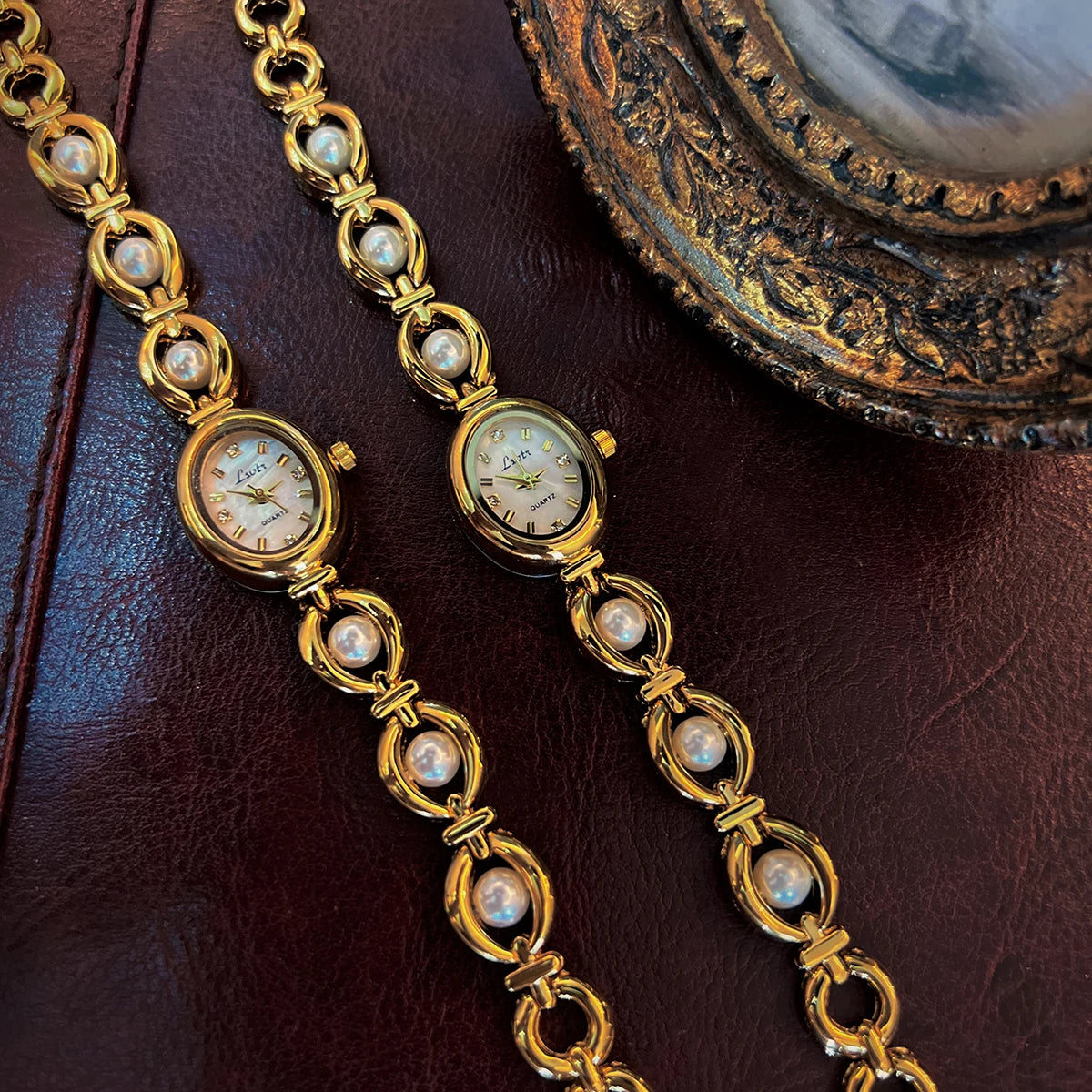 Vintage Gold Watch with Pearl Detailing