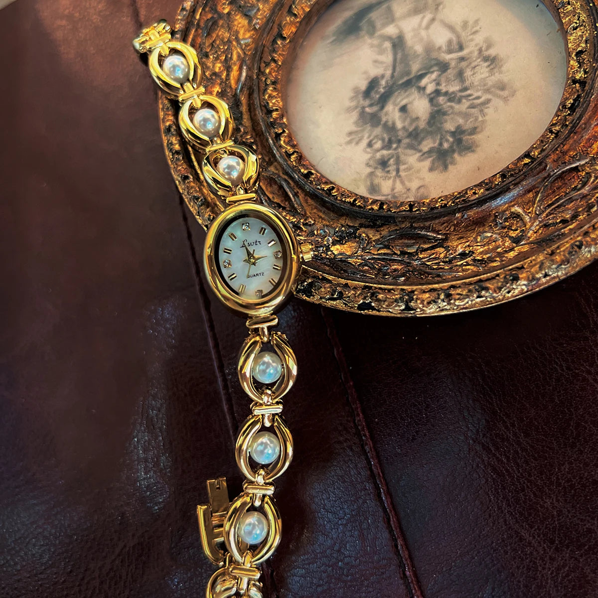 Vintage Gold Watch with Pearl Detailing