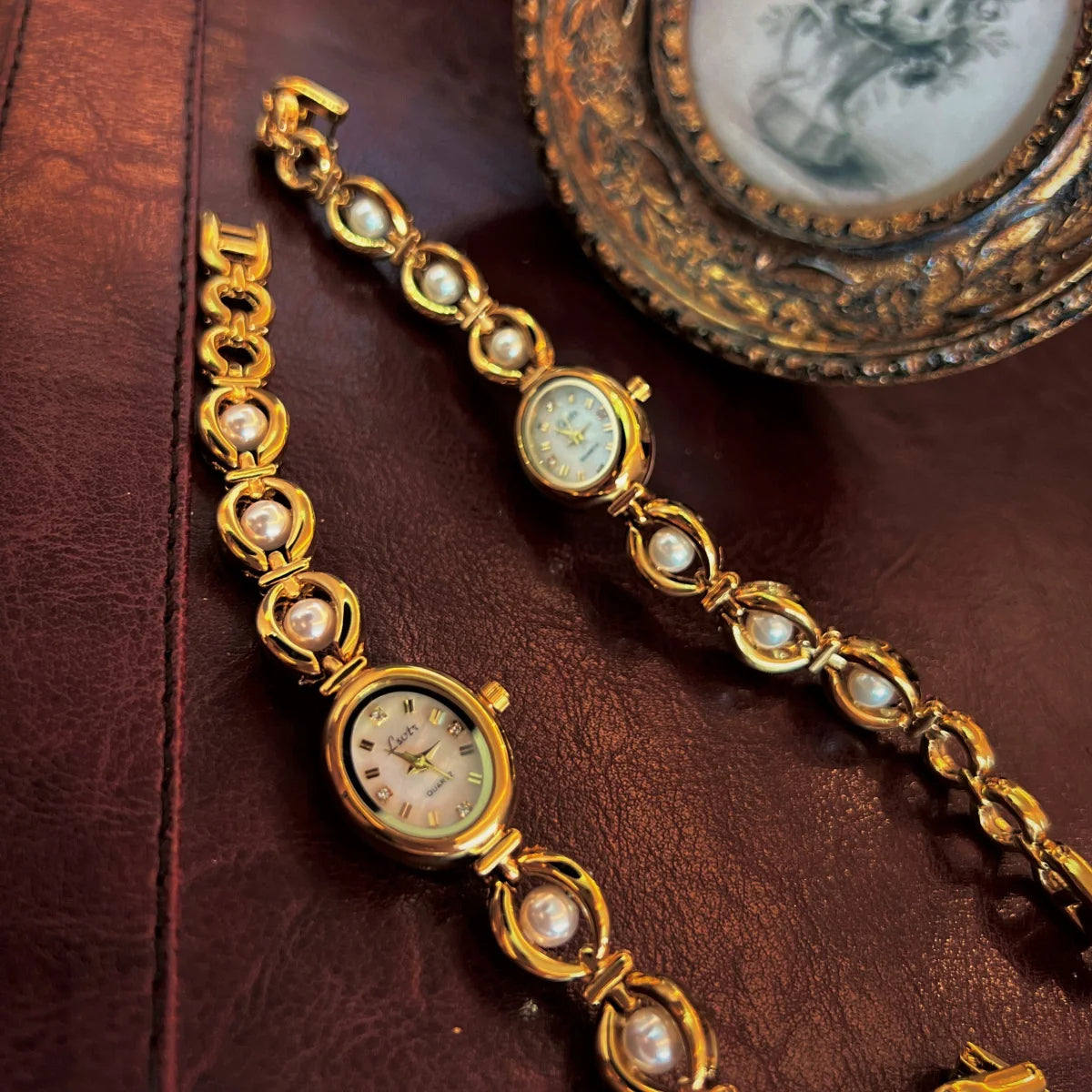 Vintage Gold Watch with Pearl Detailing