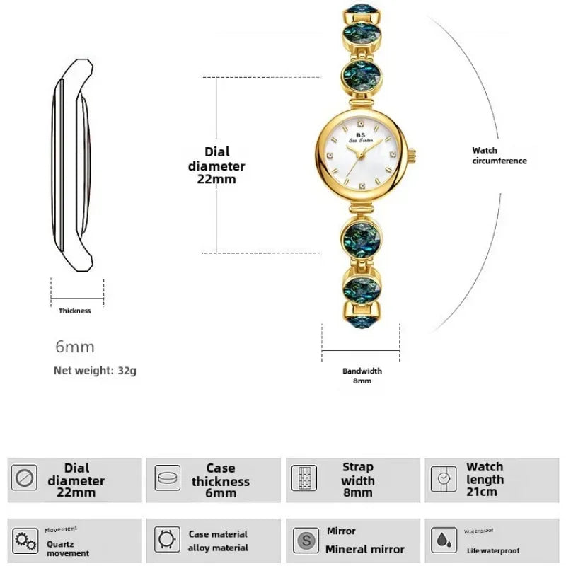 OPALIA - Elegant Gold Watch with Peacock Stone Accents