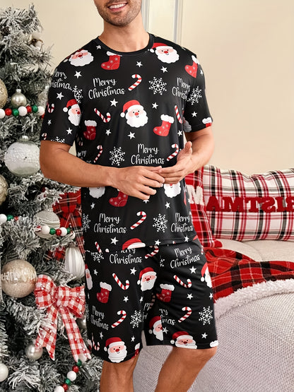 Men's Short Sleeve Pajama Set – Crew Neck Top and Shorts