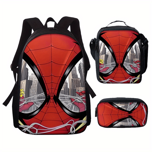 3-Piece Backpack Set with Red Web Design