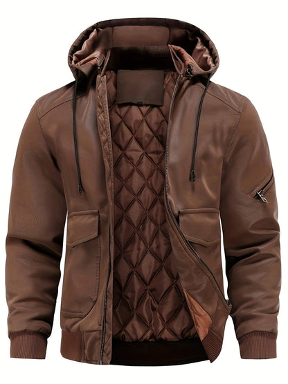 Men's Hooded Quilted Bomber Jacket with Front Zip