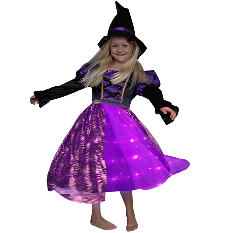 Girls LED Light-Up Purple Witch Costume Set