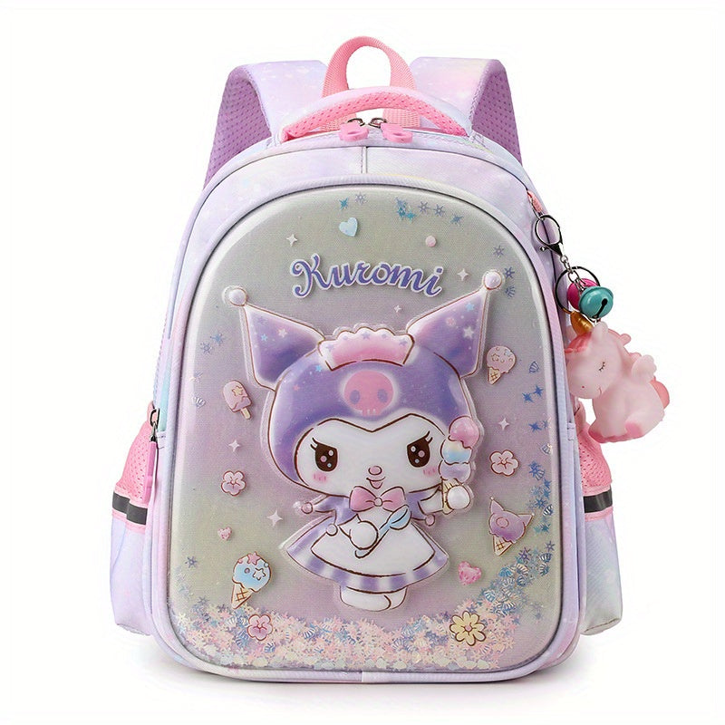 Character Print Double Shoulder Backpack with Zipper Closure