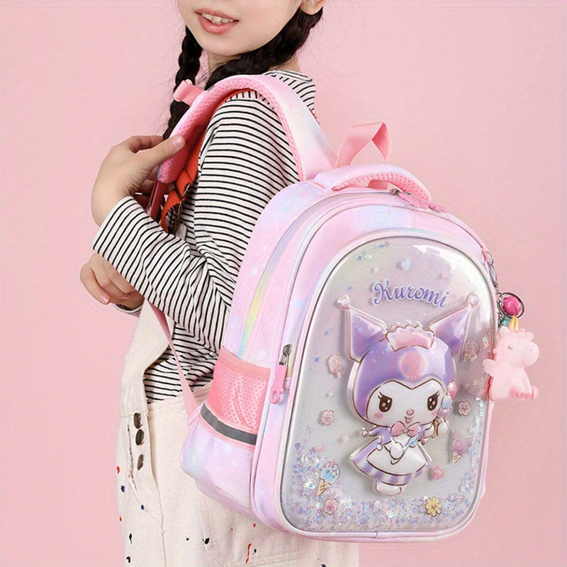 Character Print Double Shoulder Backpack with Zipper Closure