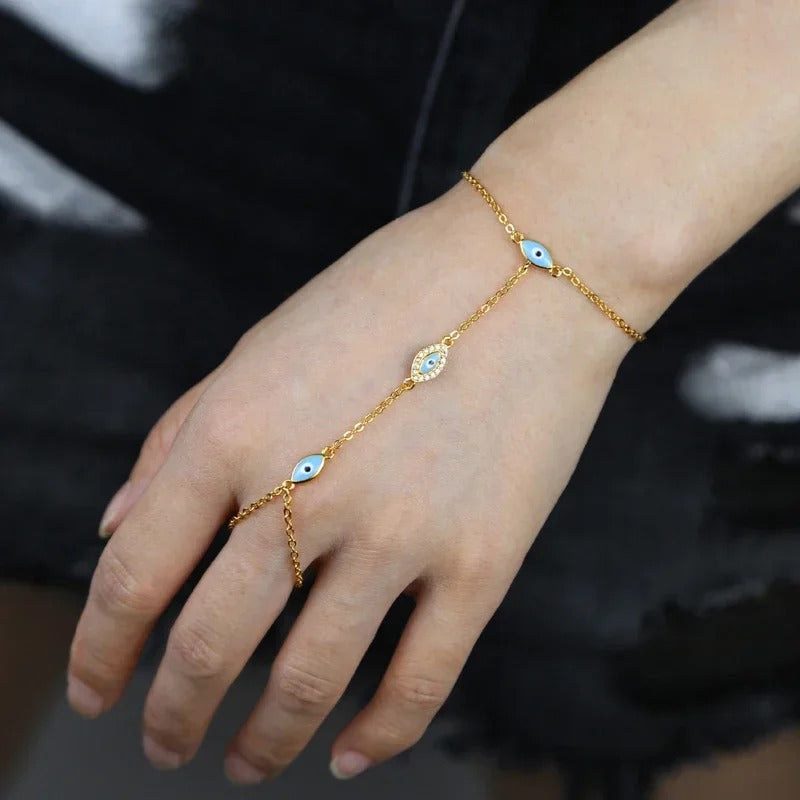 Enamel Evil Eye Hand Chain Bracelet
