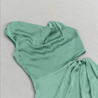 Asymmetrical Khaki Maxi Dress with High Slit