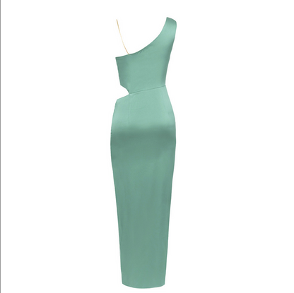 Asymmetrical Khaki Maxi Dress with High Slit