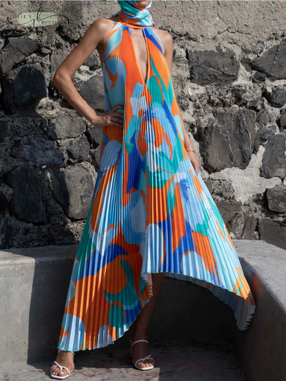 Vibrant Halter Neck Maxi Dress