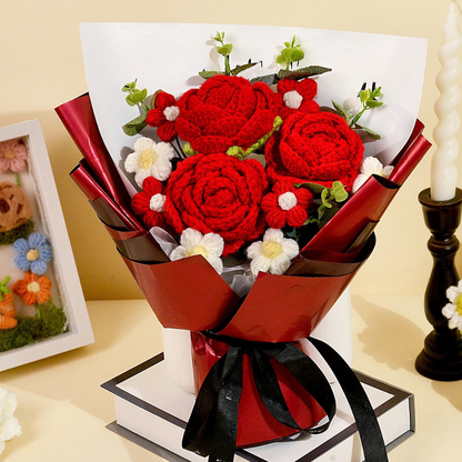 Handmade Crochet Red Rose Bouquet - Eternal Flower Gift