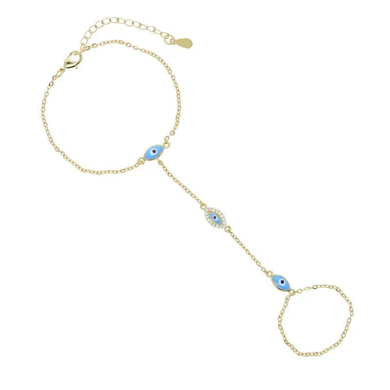 Enamel Evil Eye Hand Chain Bracelet