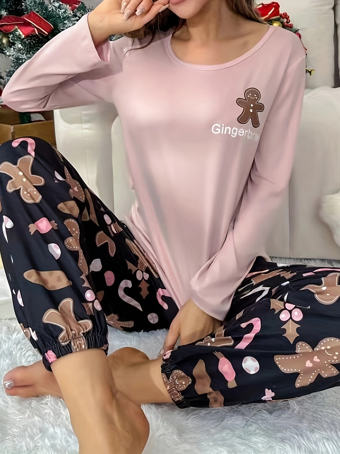 Women's Long Sleeve Pajama Set – Crew Neck Top and Printed Pants