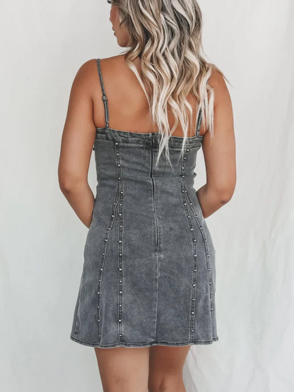 Embellished Denim Maxi-Mini Dress