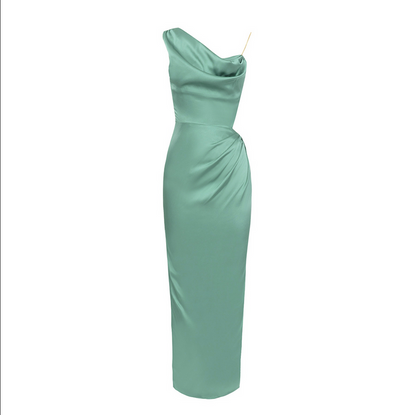Asymmetrical Khaki Maxi Dress with High Slit