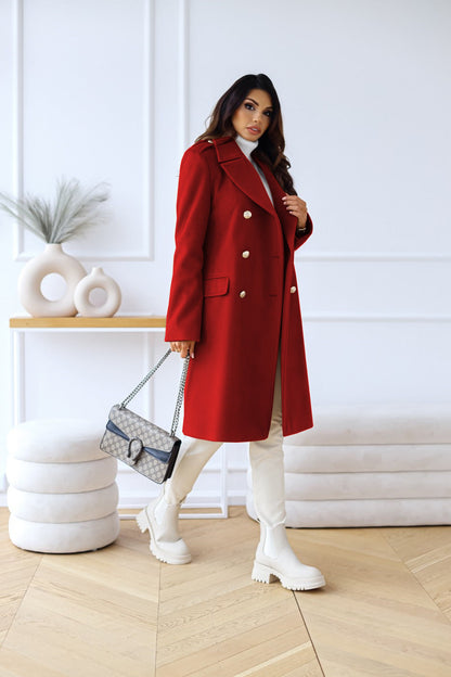 Women's Long Double Breasted Coat with Notch Lapel