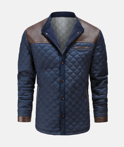 Men's Collarless Quilted Jacket with Shoulder Panel Design