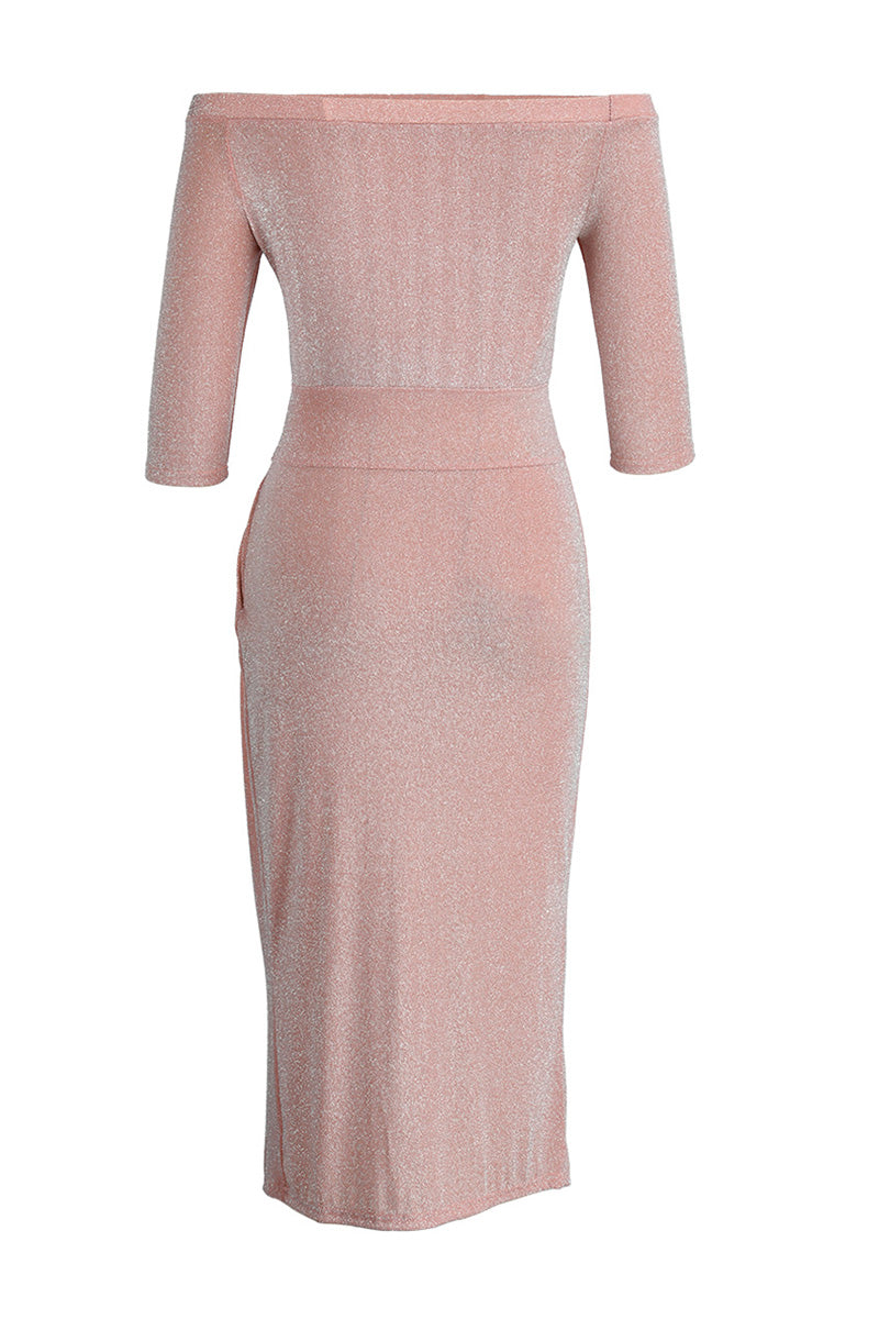 Elegant Slit Collar Maxi Dress with Hip Scarf