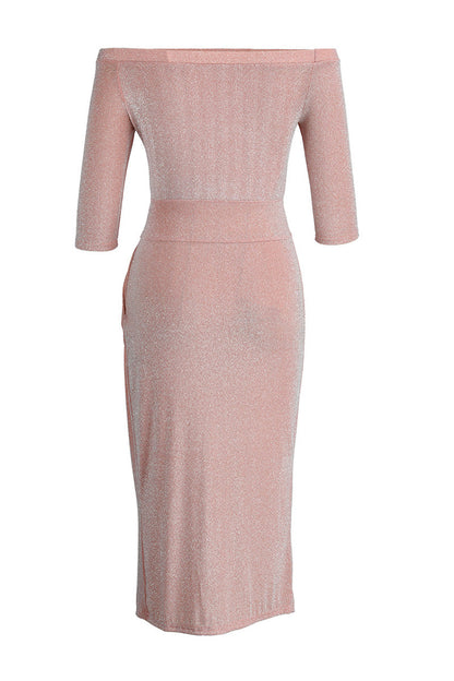 Elegant Slit Collar Maxi Dress with Hip Scarf