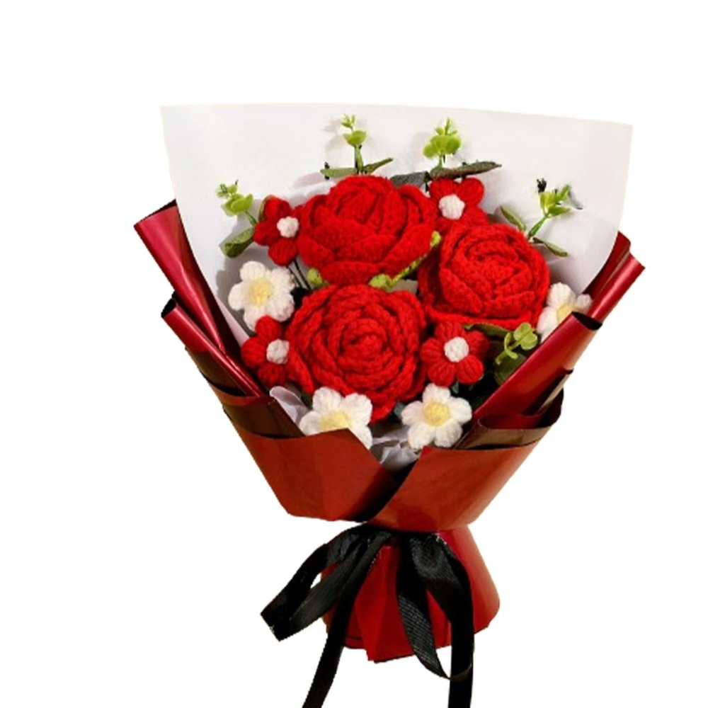 Handmade Crochet Red Rose Bouquet - Eternal Flower Gift