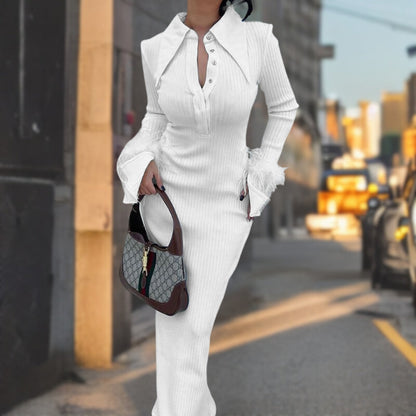 Elegant Feather-Embellished Long Dress