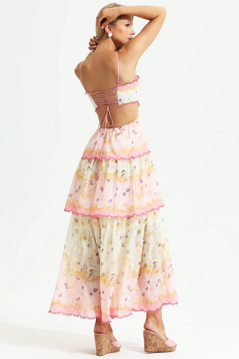 Floral Elegance Backless Maxi Dress