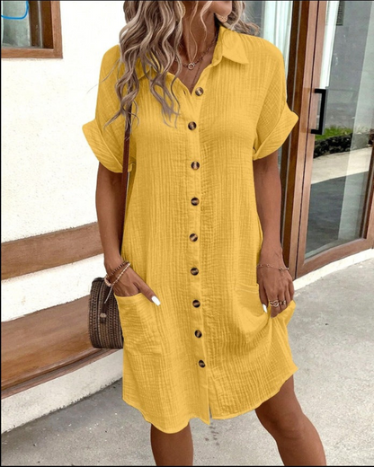 Summer Button-Up Shirt Dress with Pockets