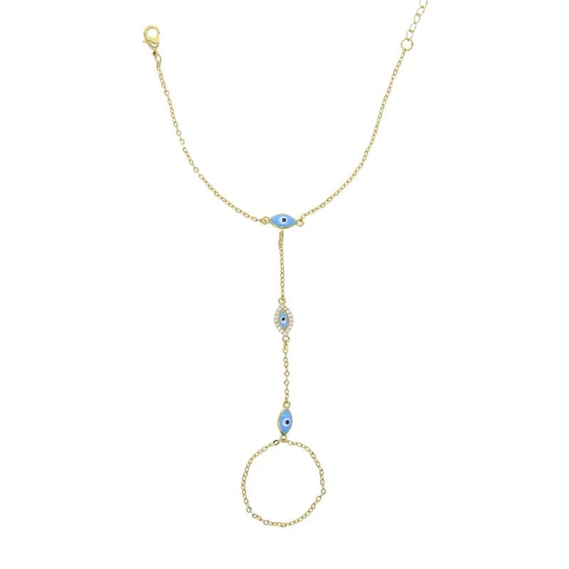 Enamel Evil Eye Hand Chain Bracelet