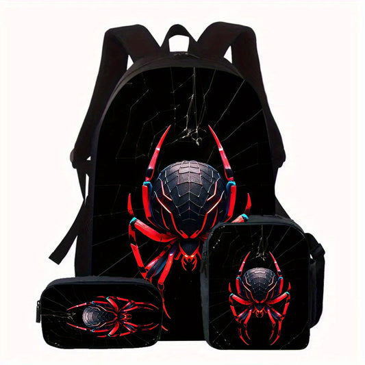 3-Piece Backpack Set with Web Pattern and Zipper Closure